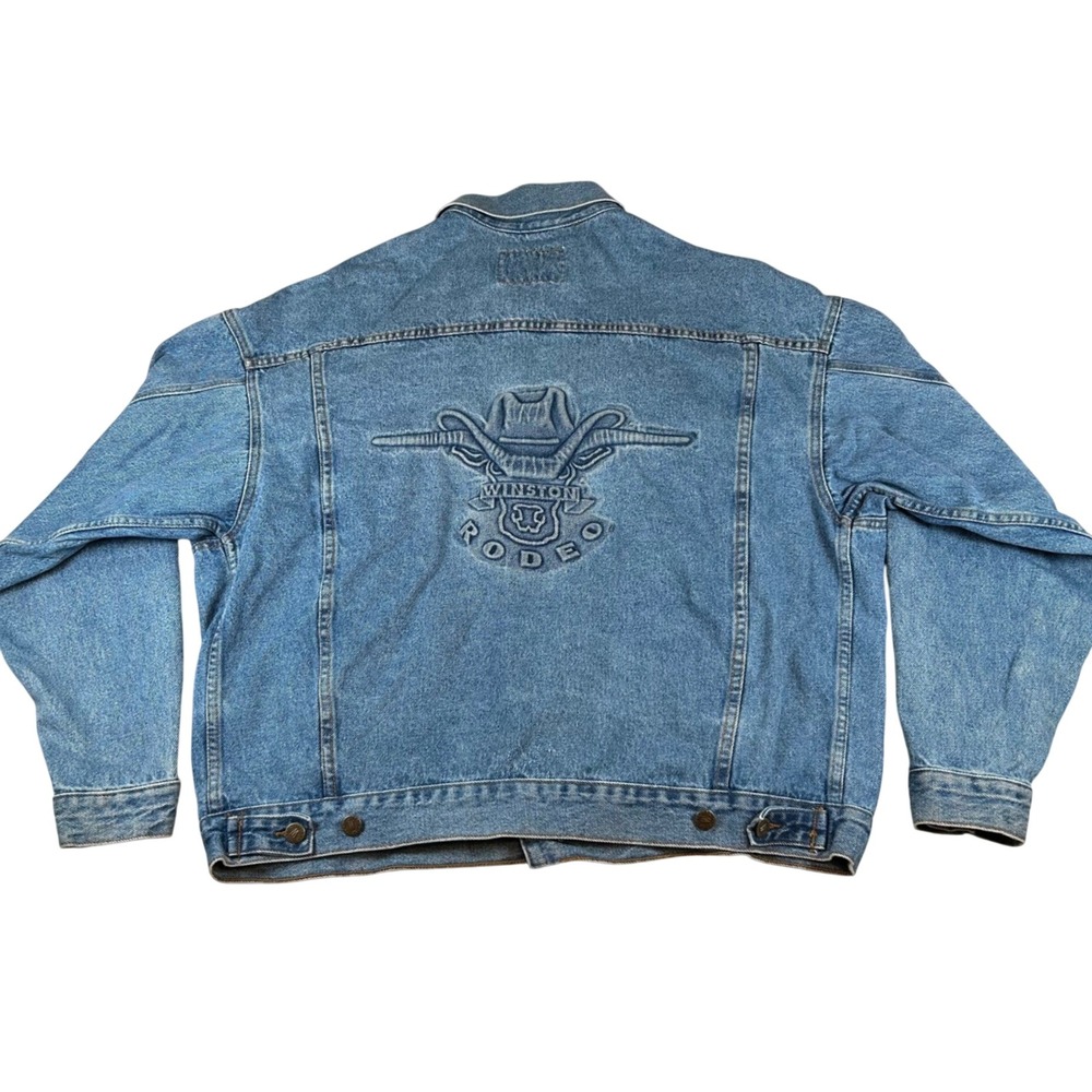 VTG American Born Winston Rodeo Denim Jacket Mens XL Blue Embossed Made in USA